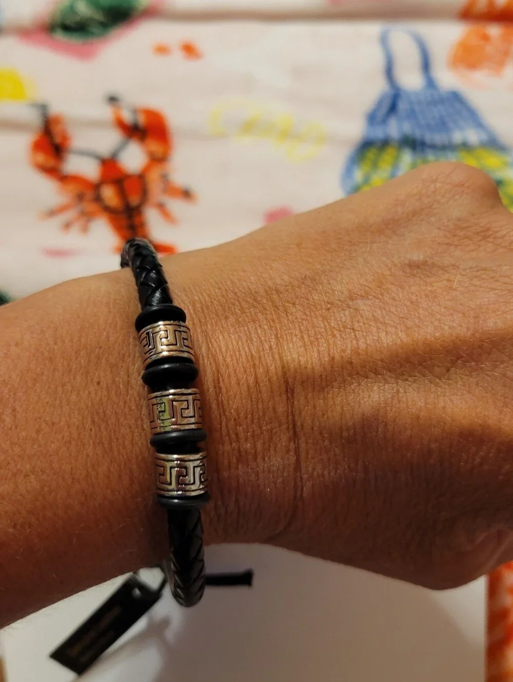Anthony Kacobs Black Braided Leather Men’s Bracelet with Silver Accents